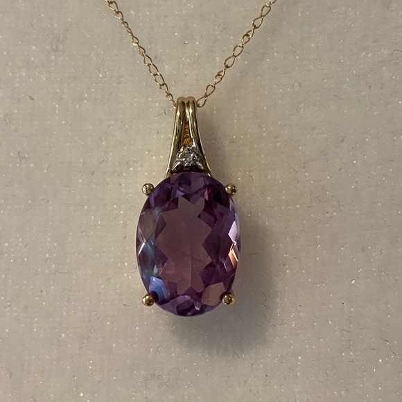 Jewelry - Amethyst & Diamond 14K Yellow Gold Pendant